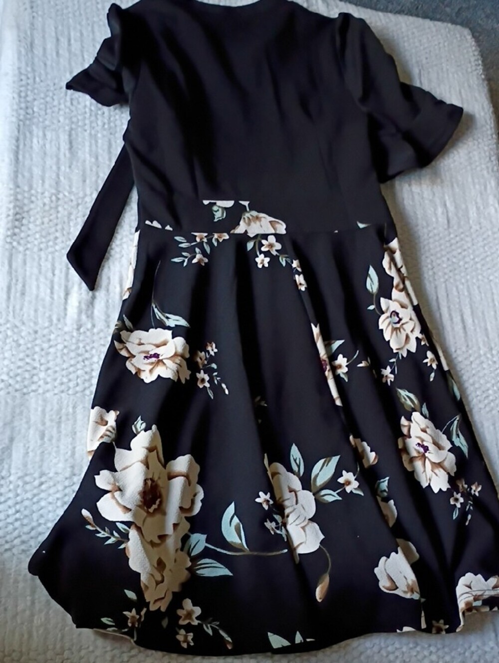 Apt. 9 Black Floral Wrap Midi Dress with Cream Blooms - Picture 9 of 11